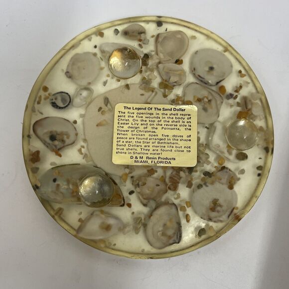 Vintage Florida Round Resin Seashell Trivet W/Legend Of The Sand Dollar - Picture 3 of 5